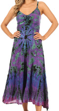 Sakkas Adela Women's Tie Dye Embroidered Adjustable Spaghetti Straps Long Dress#color_Purple