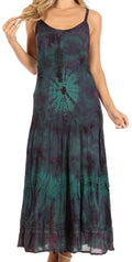 Sakkas Adela Women's Tie Dye Embroidered Adjustable Spaghetti Straps Long Dress#color_Teal