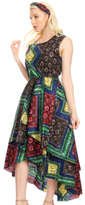 Sakkas Emalia Women's Sleeveless Cocktail High Low Hem Dress with Pockets Chambray#color_1624-32-Multi