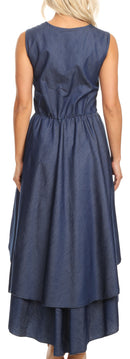 Sakkas Emalia Women's Sleeveless Cocktail High Low Hem Dress with Pockets Chambray