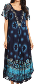 Sakkas Marga Women Maxi Summer Caftan Swimsuit Beach Cover Up Dress with Lace#color_Turquoise