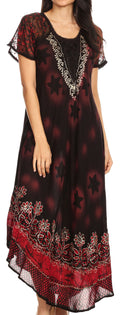 Sakkas Marga Women Maxi Summer Caftan Swimsuit Beach Cover Up Dress with Lace#color_BlackRed