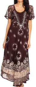 Sakkas Marga Women Maxi Summer Caftan Swimsuit Beach Cover Up Dress with Lace#color_ChocoCream
