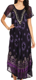 Sakkas Marga Women Maxi Summer Caftan Swimsuit Beach Cover Up Dress with Lace#color_NavyPurple