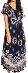 Sakkas Marga Women Maxi Summer Caftan Swimsuit Beach Cover Up Dress with Lace#color_NavyWhite
