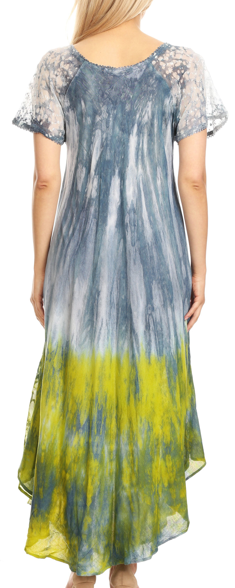 Sakkas Sofia Women's Flowy Summer Maxi Beach Dress Tie-dye w/Batik & Short Sleeves