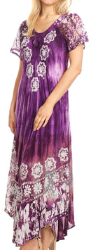 Sakkas Sofia Women's Flowy Summer Maxi Beach Dress Tie-dye w/Batik & Short Sleeves