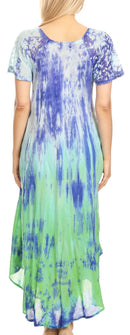 Sakkas Sofia Women's Flowy Summer Maxi Beach Dress Tie-dye w/Batik & Short Sleeves