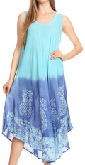 Sakkas Basira  Womens Relax Lounge Everyday Summer Long Dress Tie-dye Tropical#color_Turquoise