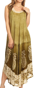 Sakkas Basira  Womens Relax Lounge Everyday Summer Long Dress Tie-dye Tropical#color_Olive