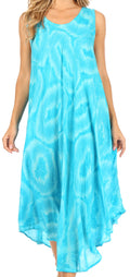 Sakkas Rocio Women's Sleeveless Caftan Beach Cover up Dress Casual Relaxed Tie dye#color_Turquoise