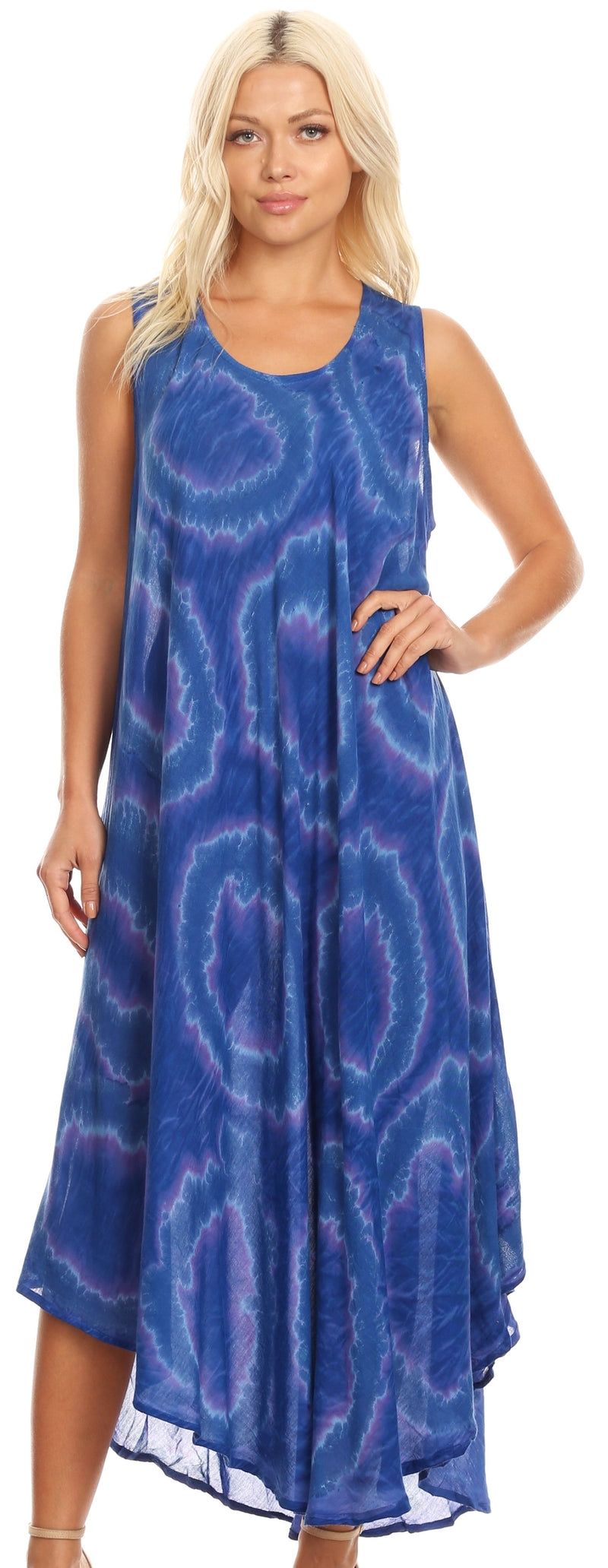 Sakkas Rocio Women's Sleeveless Caftan Beach Cover up Dress Casual Relaxed Tie dye