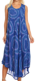 Sakkas Rocio Women's Sleeveless Caftan Beach Cover up Dress Casual Relaxed Tie dye#color_Blue