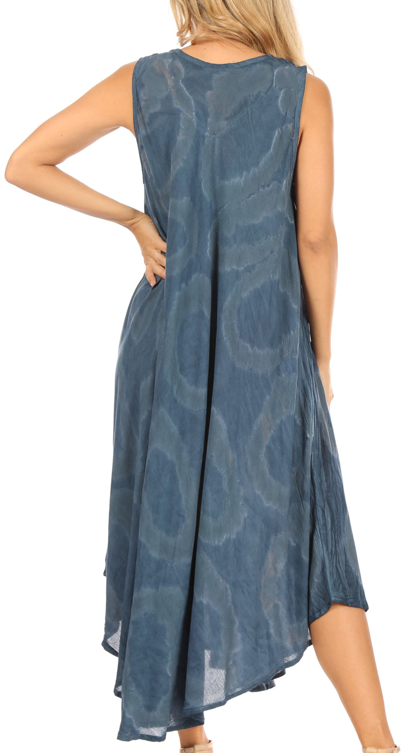 Sakkas Rocio Women's Sleeveless Caftan Beach Cover up Dress Casual Relaxed Tie dye