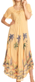 Sakkas Irem Women  Everyday Caftan Long Dress Kaftan with Corset and Lace Sleeves#color_Beige