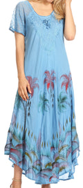 Sakkas Irem Women  Everyday Caftan Long Dress Kaftan with Corset and Lace Sleeves#color_Blue