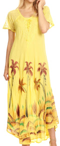 Sakkas Irem Women  Everyday Caftan Long Dress Kaftan with Corset and Lace Sleeves#color_Butter Yellow 