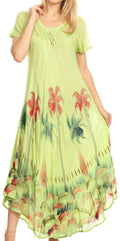 Sakkas Irem Women  Everyday Caftan Long Dress Kaftan with Corset and Lace Sleeves#color_Lime Green 