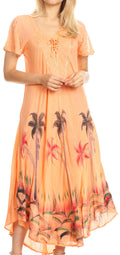 Sakkas Irem Women  Everyday Caftan Long Dress Kaftan with Corset and Lace Sleeves#color_Peach