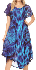 Sakkas Ada Women Cold Shoulder Caftan Relax Long Maxi Dress on Tie-dye with Corset#color_Turquoise