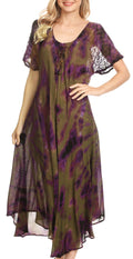 Sakkas Ada Women Cold Shoulder Caftan Relax Long Maxi Dress on Tie-dye with Corset#color_Olive