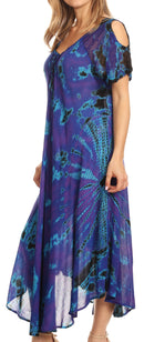 Sakkas Ada Women Cold Shoulder Caftan Relax Long Maxi Dress on Tie-dye with Corset