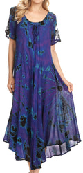 Sakkas Ada Women Cold Shoulder Caftan Relax Long Maxi Dress on Tie-dye with Corset#color_RoyalBlue