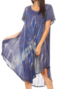 Sakkas Dalila Women's Midi A-line Short Sleeve Boho Swing Dress Cover-up Nightgown#color_19109-Navy