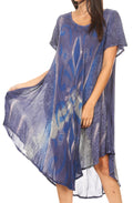 Sakkas Dalila Women's Midi A-line Short Sleeve Boho Swing Dress Cover-up Nightgown#color_19109-Navy 
