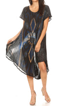 Sakkas Dalila Women's Midi A-line Short Sleeve Boho Swing Dress Cover-up Nightgown#color_19109-Black