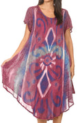 Sakkas Dalila Women's Midi A-line Short Sleeve Boho Swing Dress Cover-up Nightgown#color_19109-Pink