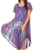 Sakkas Dalila Women's Midi A-line Short Sleeve Boho Swing Dress Cover-up Nightgown#color_19109-Purple 