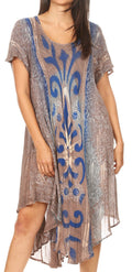 Sakkas Dalila Women's Midi A-line Short Sleeve Boho Swing Dress Cover-up Nightgown#color_19109-Sand 