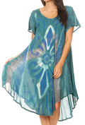 Sakkas Dalila Women's Midi A-line Short Sleeve Boho Swing Dress Cover-up Nightgown#color_19109-Turquoise