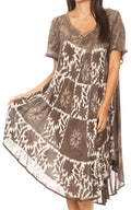 Sakkas Dalila Women's Midi A-line Short Sleeve Boho Swing Dress Cover-up Nightgown#color_Chocolate