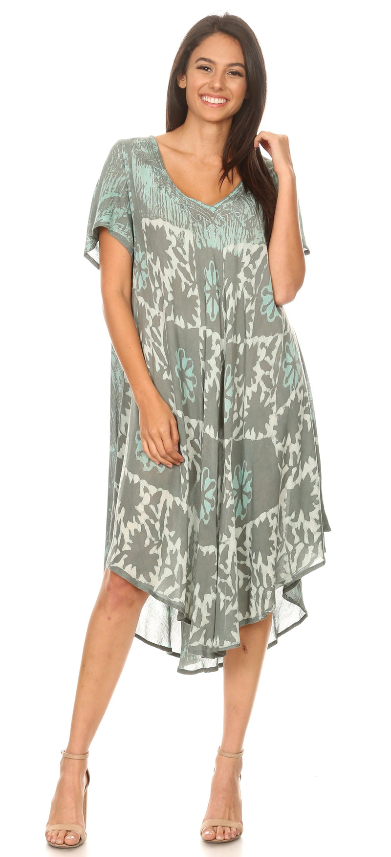 Sakkas Dalila Women's Midi A-line Short Sleeve Boho Swing Dress Cover-up Nightgown