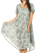 Sakkas Dalila Women's Midi A-line Short Sleeve Boho Swing Dress Cover-up Nightgown#color_Mint 