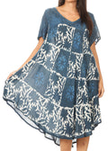 Sakkas Dalila Women's Midi A-line Short Sleeve Boho Swing Dress Cover-up Nightgown#color_Navy