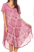 Sakkas Dalila Women's Midi A-line Short Sleeve Boho Swing Dress Cover-up Nightgown#color_Pink