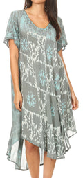 Sakkas Dalila Women's Midi A-line Short Sleeve Boho Swing Dress Cover-up Nightgown#color_Turquoise