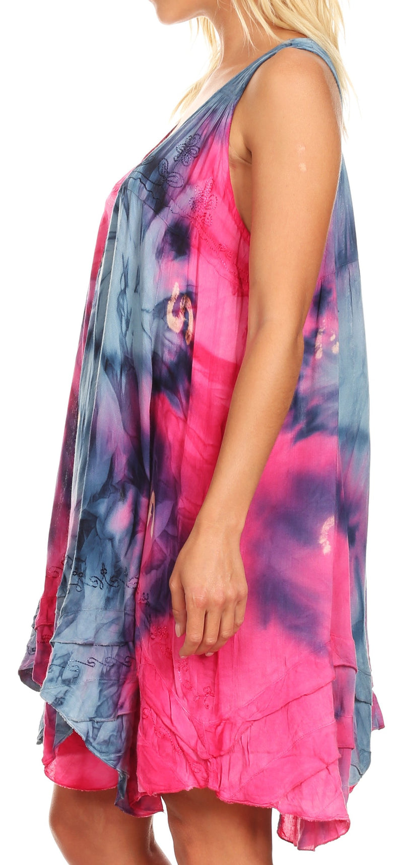 Sakkas Artemi Women's Casual Short Tie-dye Sleeveless Loose Tank Dress Cover-up