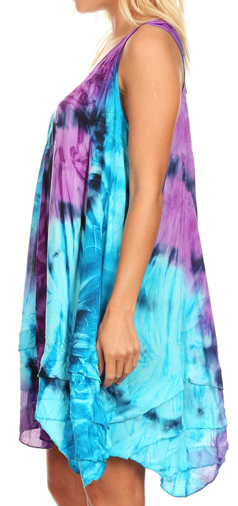 Sakkas Artemi Women's Casual Short Tie-dye Sleeveless Loose Tank Dress Cover-up