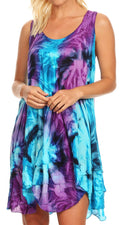 Sakkas Artemi Women's Casual Short Tie-dye Sleeveless Loose Tank Dress Cover-up#color_191477-TurquoisePurple