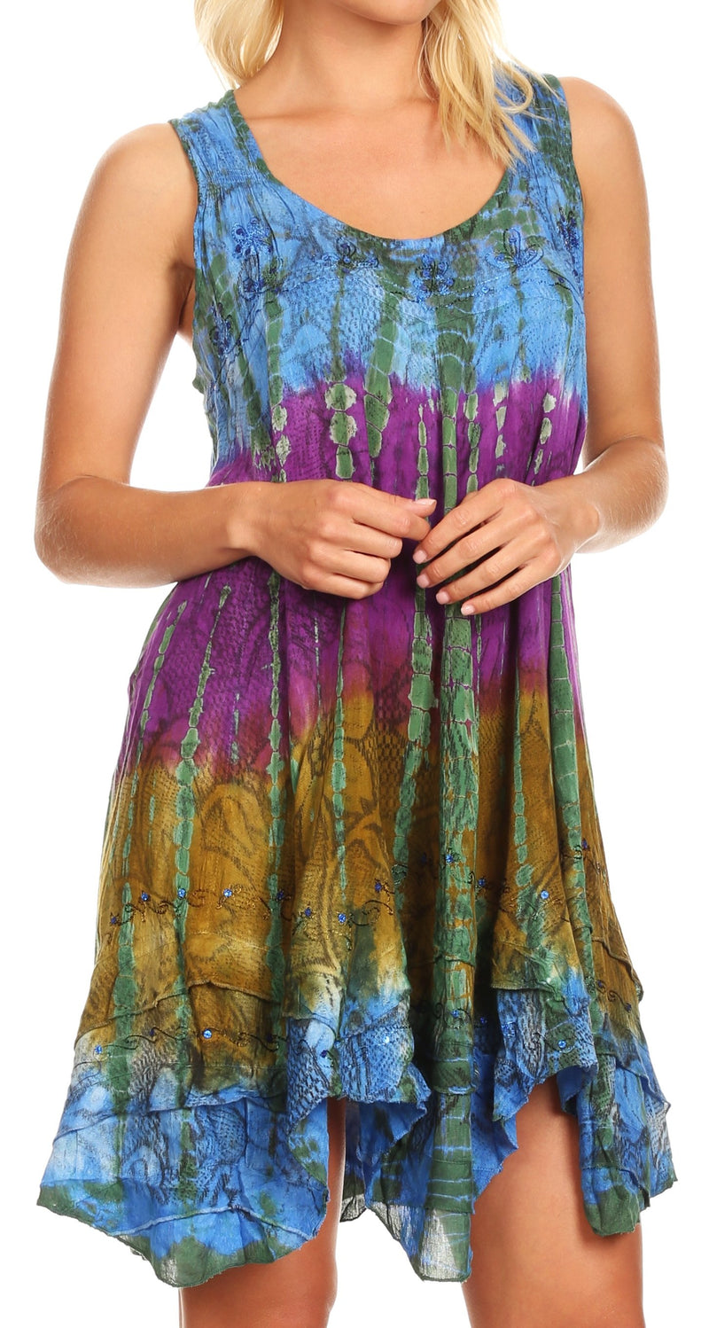 Sakkas Artemi Women's Casual Short Tie-dye Sleeveless Loose Tank Dress Cover-up