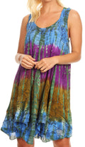 Sakkas Artemi Women's Casual Short Tie-dye Sleeveless Loose Tank Dress Cover-up#color_191478-BlueGold