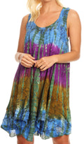 Sakkas Artemi Women's Casual Short Tie-dye Sleeveless Loose Tank Dress Cover-up#color_191478-BlueGold 