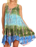 Sakkas Artemi Women's Casual Short Tie-dye Sleeveless Loose Tank Dress Cover-up#color_191478-GreenPink 