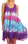 Sakkas Artemi Women's Casual Short Tie-dye Sleeveless Loose Tank Dress Cover-up#color_191478-PurpleTurquoise