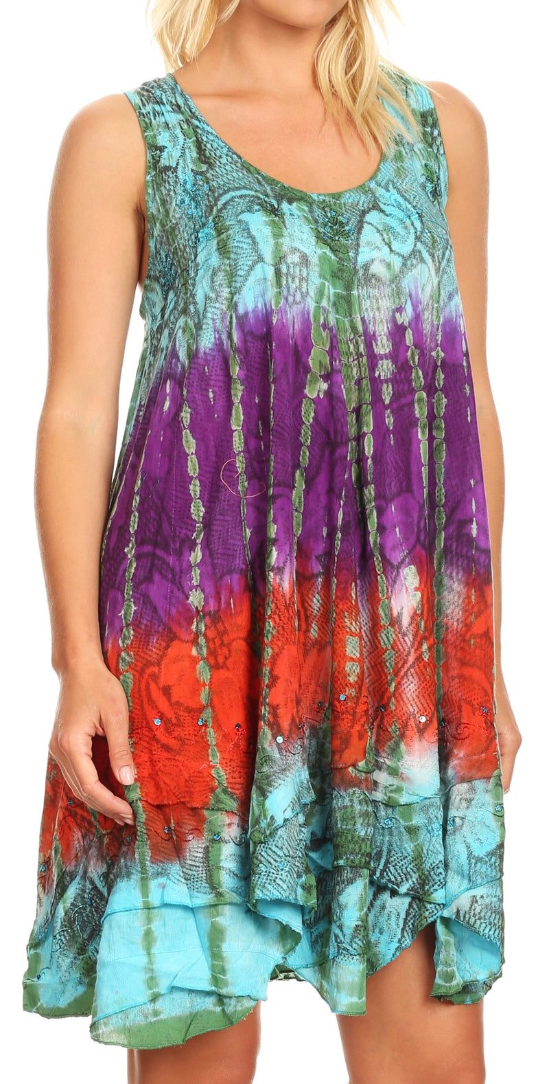 Sakkas Artemi Women's Casual Short Tie-dye Sleeveless Loose Tank Dress Cover-up