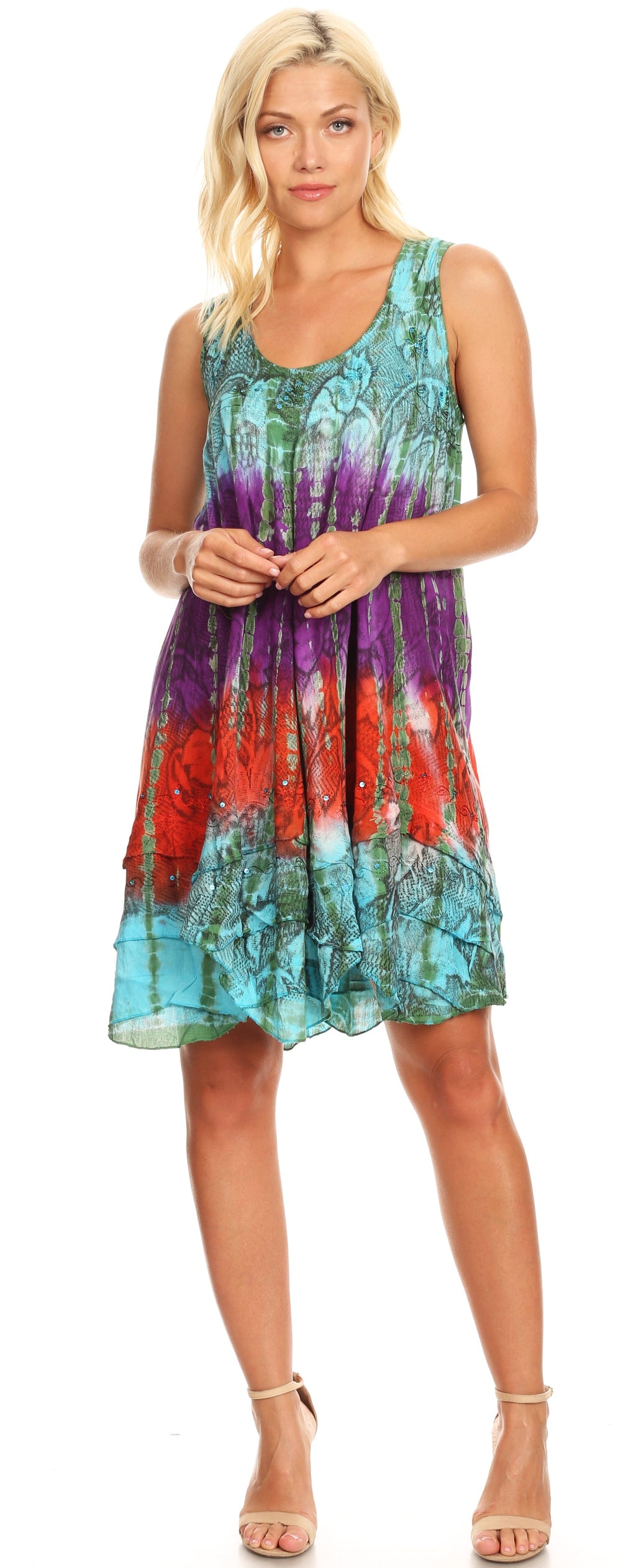 Sakkas Artemi Women's Casual Short Tie-dye Sleeveless Loose Tank Dress